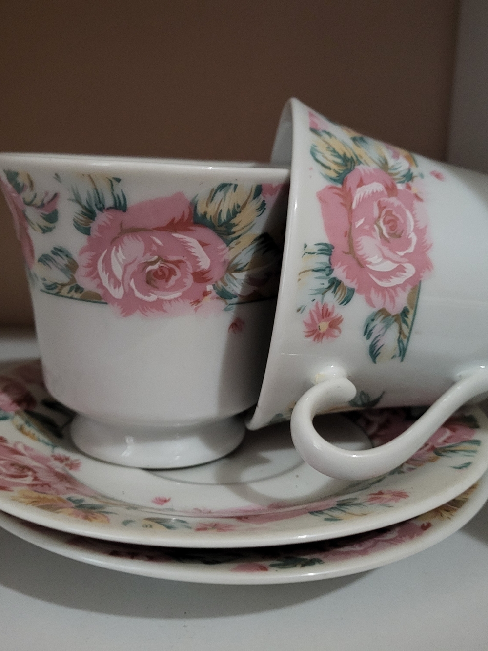 Classic Pink Rose Porcelain Teacup and Saucer Set